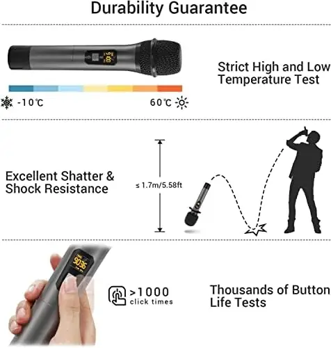 TONOR Wireless Microphone,Metal Dual Professional UHF Cordless Dynamic Mic Handheld Microphone System for Home Karaoke, Meeting, Party, Church, DJ, Wedding, Home KTV Set, 200ft(TW-820) - Image 6