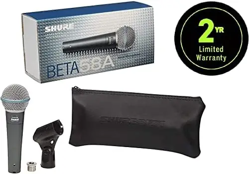 Shure BETA 58A Vocal Microphone - Single Element Supercardioid Dynamic Mic for Stage and Studio, Includes A25D Adjustable Stand Adapter, 5/8” to 3/8” (Euro) Thread Adapter and Storage Bag - Image 2