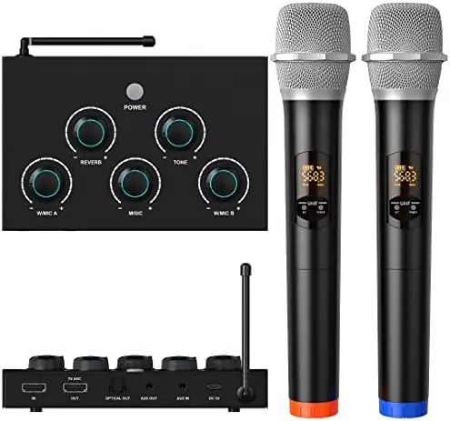 DIGITNOW!Portable Karaoke Microphone Mixer System Set, with Dual UHF Wireless Mic, HDMI-ARC/Optical/AUX & HDMI In/Out in Singing Receiver for Smart TV, PC, KTV, Home Theater, Amplifier, Speaker - Image 8