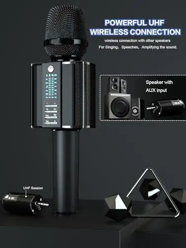 BONAOK Karaoke Microphone,2023 Bluetooth Wireless Microphone UHF Karaoke Mic Speaker,Portable Handheld Karaoke Machine for Adults Kids Singing Compatible with Car/Phones/PC G20,Black - Image 4