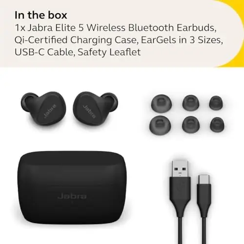 Jabra Elite 5 True Wireless in-Ear Bluetooth Earbuds - Hybrid Active Noise Cancellation (ANC), 6 Built-in Microphones for Clear Calls, Small Ergonomic Fit and 6mm Speakers – Black, Amazon Exclusive - Image 6