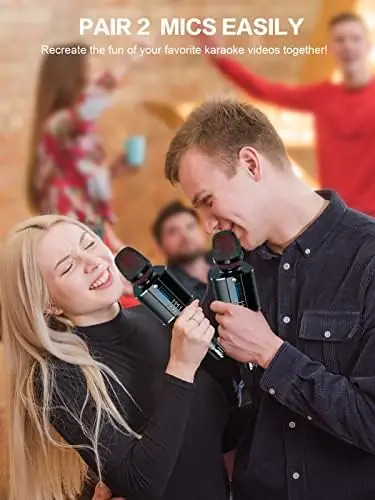 BONAOK Karaoke Microphone,2023 Bluetooth Wireless Microphone UHF Karaoke Mic Speaker,Portable Handheld Karaoke Machine for Adults Kids Singing Compatible with Car/Phones/PC G20,Black - Image 6