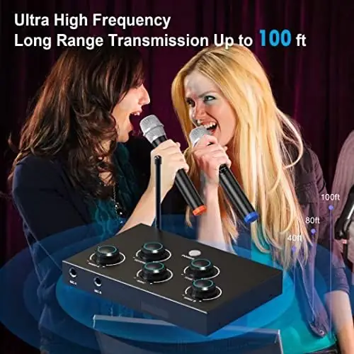 DIGITNOW!Portable Karaoke Microphone Mixer System Set, with Dual UHF Wireless Mic, HDMI-ARC/Optical/AUX & HDMI In/Out in Singing Receiver for Smart TV, PC, KTV, Home Theater, Amplifier, Speaker - Image 3