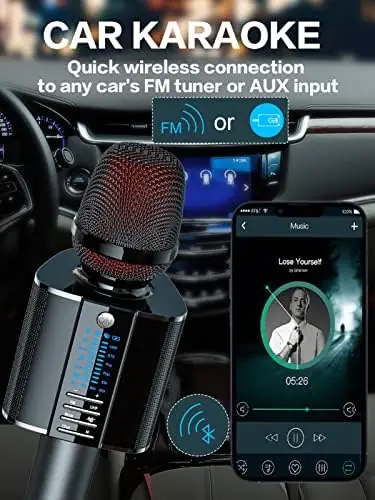 BONAOK Karaoke Microphone,2023 Bluetooth Wireless Microphone UHF Karaoke Mic Speaker,Portable Handheld Karaoke Machine for Adults Kids Singing Compatible with Car/Phones/PC G20,Black - Image 3