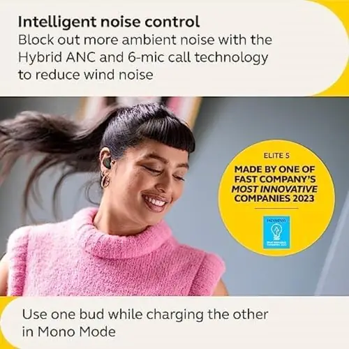 Jabra Elite 5 True Wireless in-Ear Bluetooth Earbuds - Hybrid Active Noise Cancellation (ANC), 6 Built-in Microphones for Clear Calls, Small Ergonomic Fit and 6mm Speakers – Black, Amazon Exclusive - Image 2