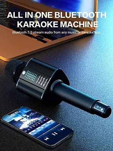 BONAOK Karaoke Microphone,2023 Bluetooth Wireless Microphone UHF Karaoke Mic Speaker,Portable Handheld Karaoke Machine for Adults Kids Singing Compatible with Car/Phones/PC G20,Black - Image 5
