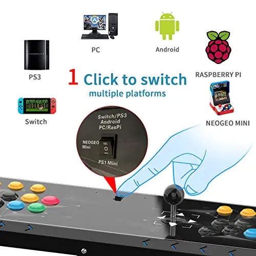 Arcade Fight Stick, 2 players PC Street Fighter Video Game Controller Fighting Joystick for PC, Nintendo Switch, NEOGEO Mini, NeoGeo Pro, PS3,Raspberry Pi, PS Classic, Android - Image 2