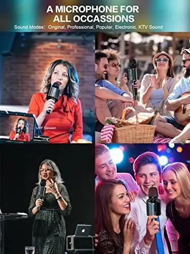 BONAOK Karaoke Microphone,2023 Bluetooth Wireless Microphone UHF Karaoke Mic Speaker,Portable Handheld Karaoke Machine for Adults Kids Singing Compatible with Car/Phones/PC G20,Black - Image 2