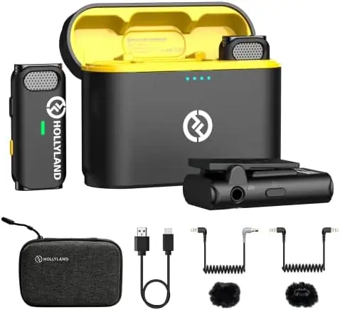 Hollyland Lark M1 Wireless Lavalier Microphone,Mini Lapel Mic Compatible with Smartphone/Camera/Laptop with Dual-Channel Recording, 656ft Transmission Range,20-Hour Battery Life