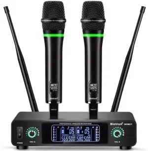 Wireless Microphone System Rechargeable,Bietrun Professional UHF Metal Cordless Dynamic Mics,Bluetooth Mics Wireless with 1/4",1/8,XLR Output for Home Singing Karaoke TV Set,DJ,Church,Wedding (240ft)